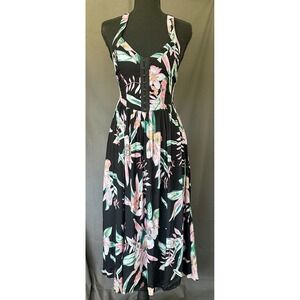 Kimchi Blue Womens Size 0 Black Tropical Floral Halter Midi Dress OB613791